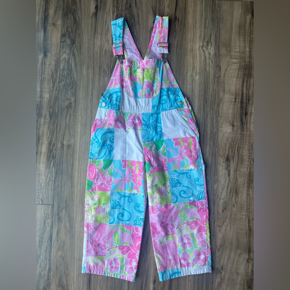 Lilly Pulitzer Pink, Blue & Green Floral Patchwork Overalls